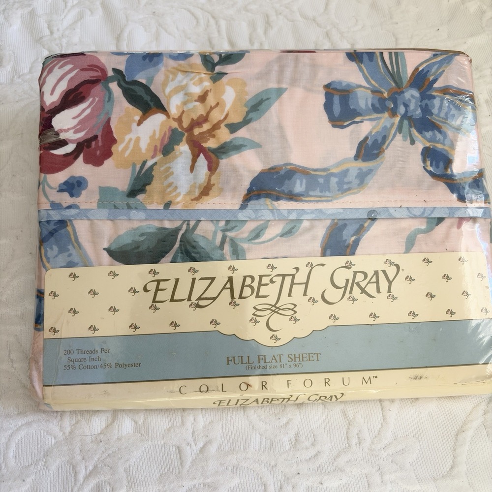 VTG Elizabeth Gray Salzburg Floral Full Flat Sheet Cottagecore Made USA 90s New
